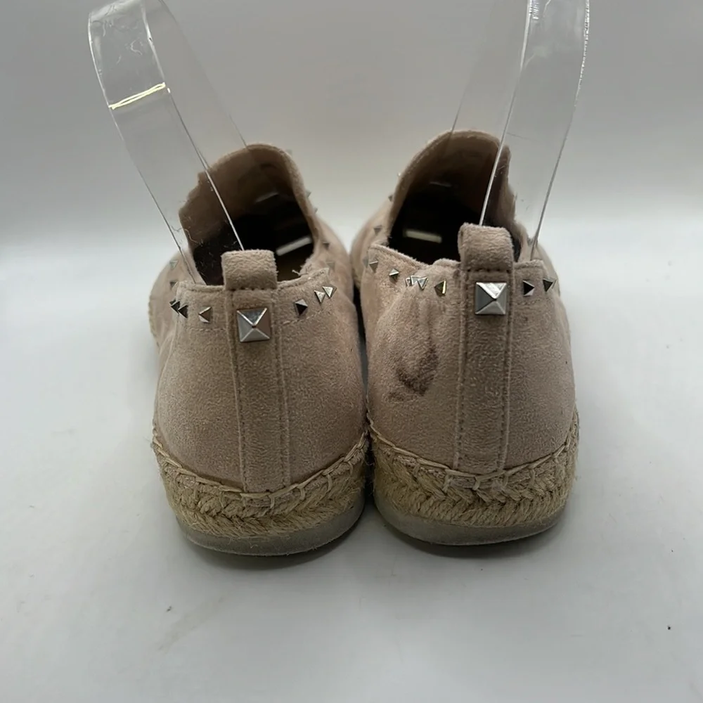 Marc Fisher Chequer Slip On Shoes Flats Espadrille Pink Tan Studded Womens 7 M